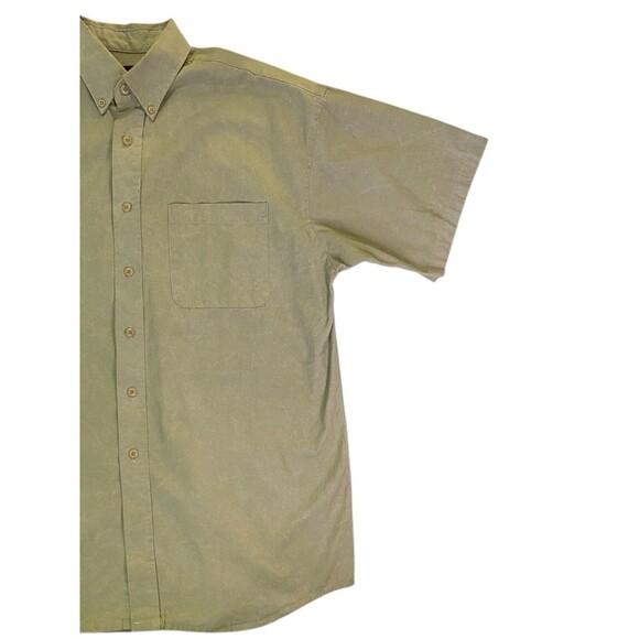 HAGGAR CASUALS Mens Medium Button Down Shirt Short Sleeve Khaki Front Pocket - Picture 4 of 9